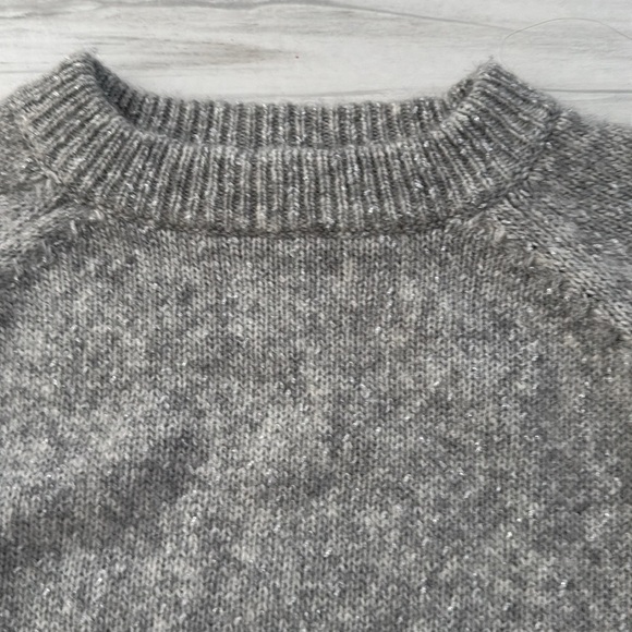 AG Adriano Goldshmied Noelle Chunky Sweater Shimmer Gray Silver Bell Sleeve - Picture 5 of 7